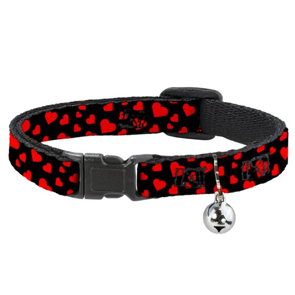 Cat Collar Breakaway - Hearts Scattered Black Red Online Sale